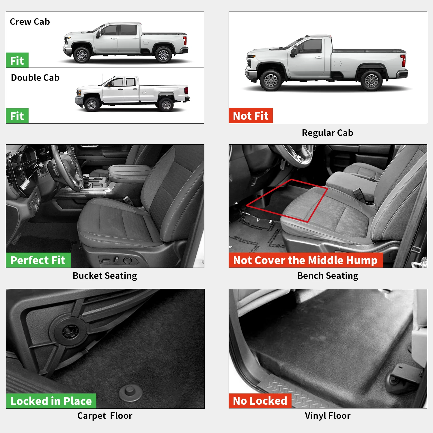 Fit for 2020-2026 GMC Sierra 2500HD 3500HD 1st Row Floor Mats, Fit Bucket Seat & Carpet Floor Only - Dynamic Auto LLC