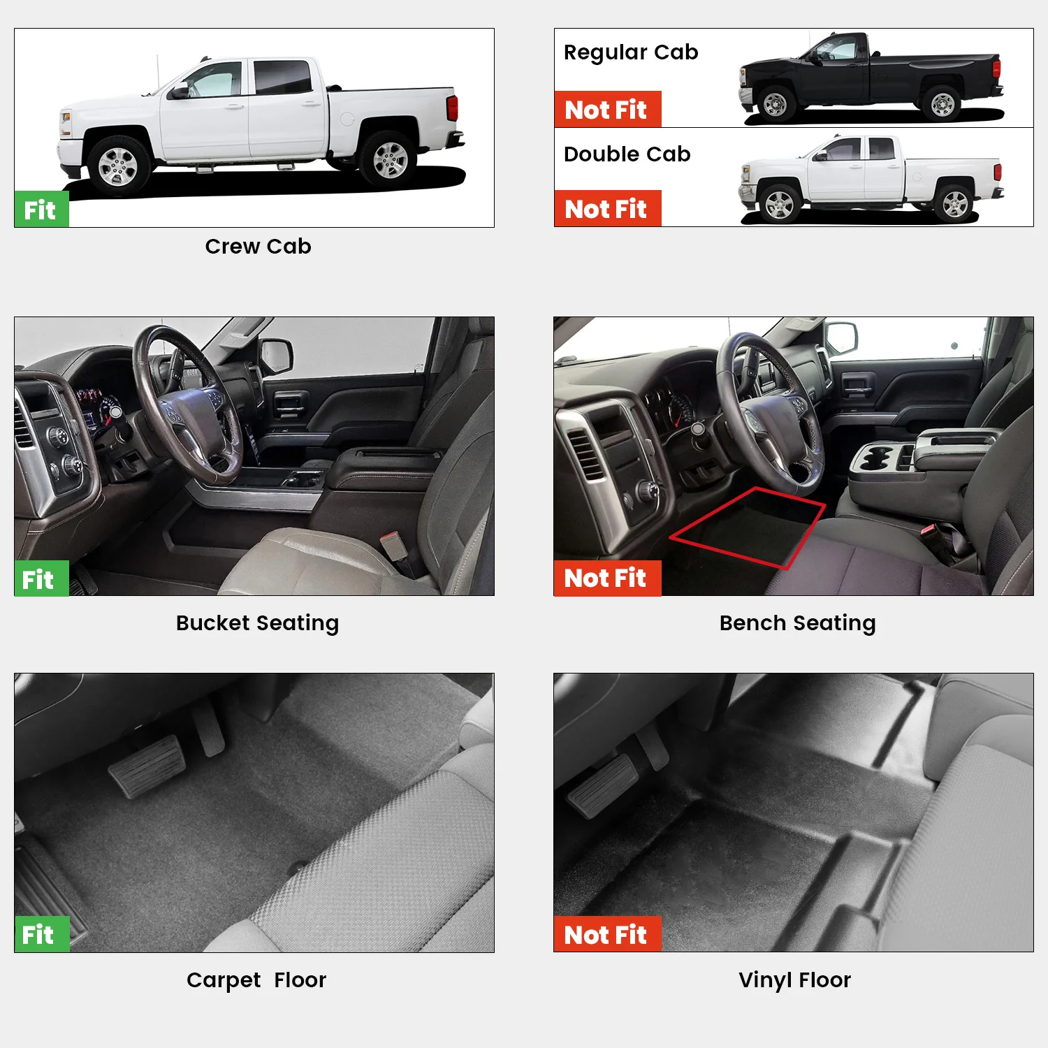 Fit for 2015-2019 GMC Sierra 2500HD 3500HD Floor Mats, Fit Carpet Floor & Without 4*4 Shifter Only - Dynamic Auto LLC