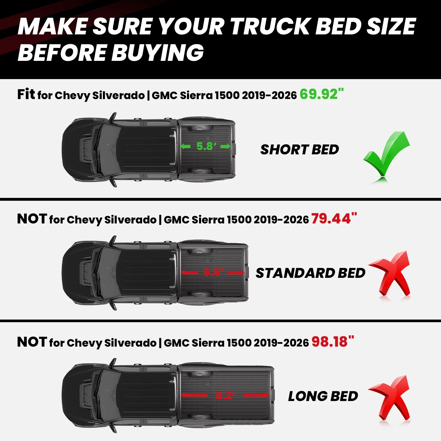 Fit for 2019-2026 GMC Sierra 1500 Truck Bed Mat or Tailgate Mat, Not Fit 2019 Sierra 1500 LD - Dynamic Auto LLC