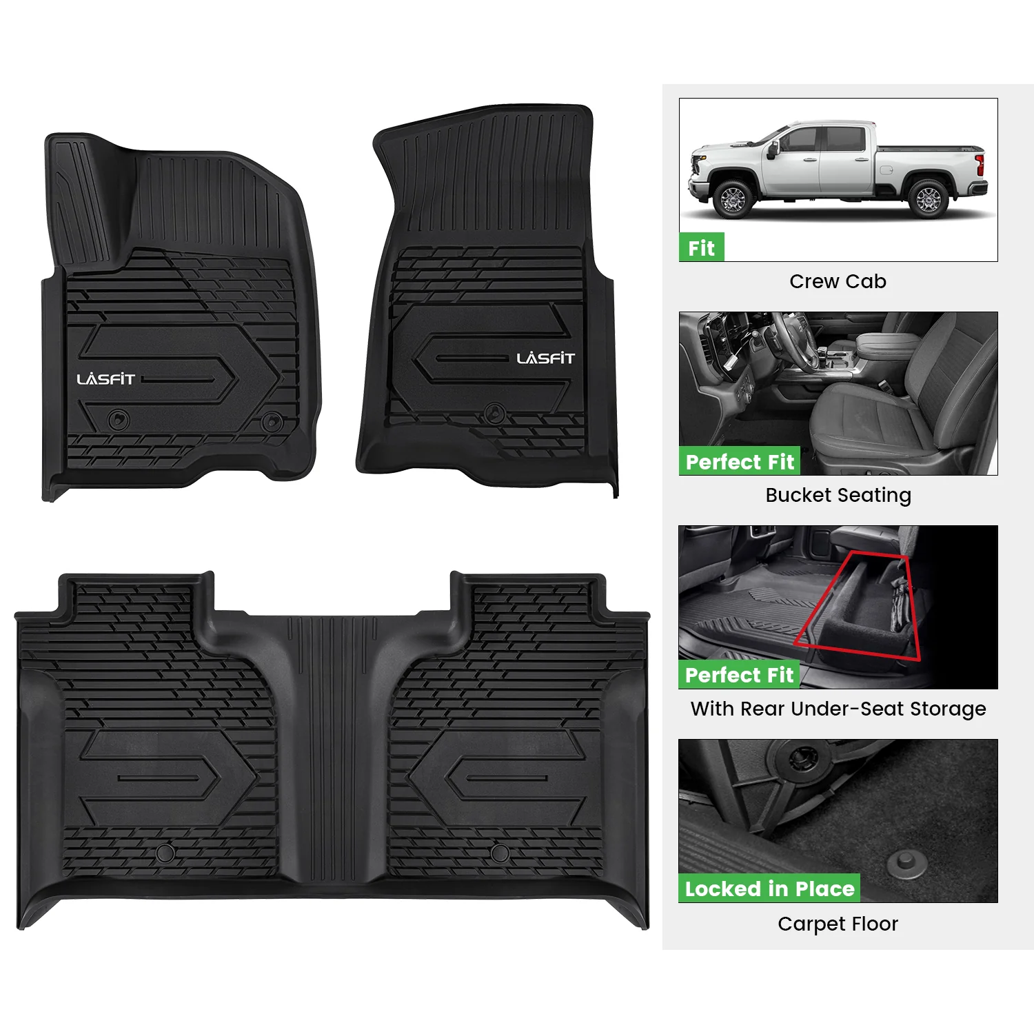 Fit for 2019-2026 GMC Sierra & Sierra Denali 1500 Floor Mats, Fit Carpet Floor Only, Not Fit 2019 Sierra LD - Dynamic Auto LLC